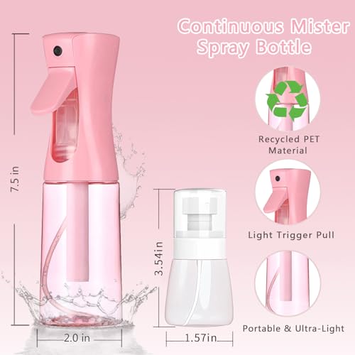 3 Pack Spray Bottles, 2-Pack Continuous Spray Bottles,Fine Water Mist Spray Bottles for Hair 6.8 OZ (200 ML) and 1oz 30ml Travel Spray Bottle Mister for Cleaning,Hairstyling,Plants,Barbers,Pink - color: Pink