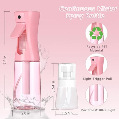 3 Pack Spray Bottles, 2-Pack Continuous Spray Bottles,Fine Water Mist Spray Bottles for Hair 6.8 OZ (200 ML) and 1oz 30ml Travel Spray Bottle Mister for Cleaning,Hairstyling,Plants,Barbers,Pink - color: Pink