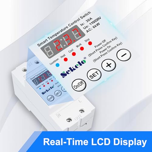 High-Power Temperature Control Switch, 63A 110V/220V Digital Thermostat | -40°C To 140°C Range, Real-Time LCD Display, Heating Cooling Control, Rail-Mounted, for Greenhouses, Aquaculture,Boilers