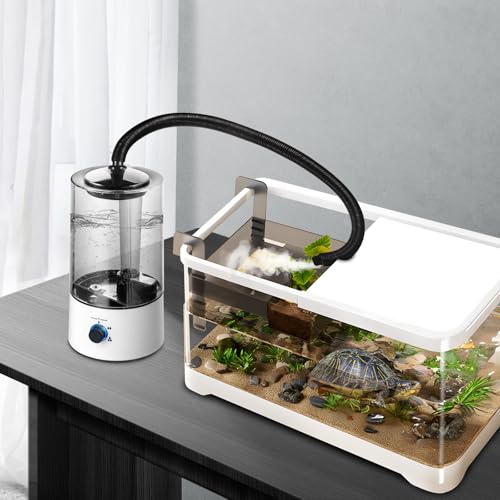 Pet Humidifier with Adjustable Hose, 1.06 Gallon Reptile Fogger for Terrarium, Quiet Cool Mist Maker for Lizard Snake Tortoise, 3 Spray Levels, Auto Shut-Off, White