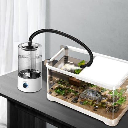 Pet Humidifier with Adjustable Hose, 1.06 Gallon Reptile Fogger for Terrarium, Quiet Cool Mist Maker for Lizard Snake Tortoise, 3 Spray Levels, Auto Shut-Off, White