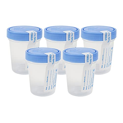 Dealmed 781044 Urine Specimen Cups - 4 oz, Leak Resistant, 5 Count | Polypropylene Construction, Sterile Interior, Individually Wrapped, Tamper Evident Tab, ID Label, Urinalysis Use