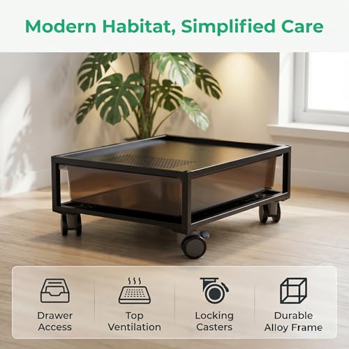 Stackable Reptile Breeding Tank with Heating Pad, 6-Tier Reptile Enclosure for Hatchlings & Juvenile Reptiles, Aluminum Frame Terrarium with Clear PET Tubs for Gecko, Frog, Spider & Lizard