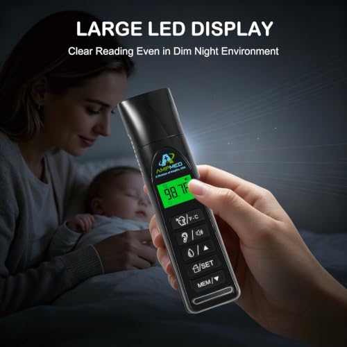 Baby Forehead Thermometer, 3-in-1 Infrared, Black | Ear, Forehead, No Touch for Infants, Toddlers, Kids, Adults, Stand, Clock - color: Black