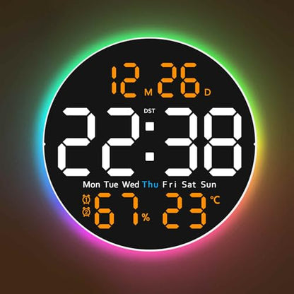 10 Inch Large Digital Wall Clock with 9 Color Changing Remote Control, Date Week Temperature, Auto Brightness Dimmer Big Clock Night Lights,Orange - color: Orange