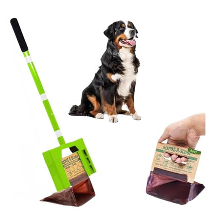 Dispoz-A-Scoop® Revolutionary 4-in-1 Dog Poop Scooper, 24" Handle & 8 Refill Bags - Fast, Easy, Clean with Disposable Bag Attachment, Just Scoop & "Pop" into trash. U.S.A, Always Stays Clean. - style: Scooper