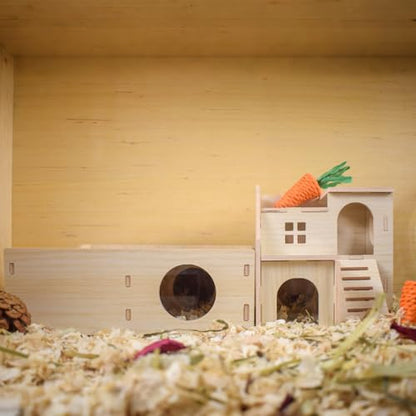 Multi-Chamber Wooden Hamster Hideout & Tunnel - Durable, Ventilated Natural Wood Cage Accessories for Dwarf, Syrian Hamsters and Small Pets