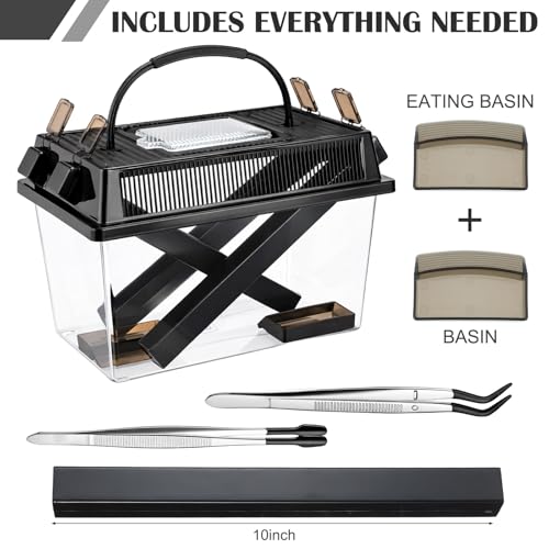 Cricket Keeper with Feeding Kit Transparency Cricket Keeper with Tubes Includes Feeding Tongs and Curved Tweezers Insect Breeding Box for Gecko Snake Lizards(1 Pack,11.8 x 7.9 x 7.1 Inch) - size: 11.8 x 7.9 x 7.1 Inch