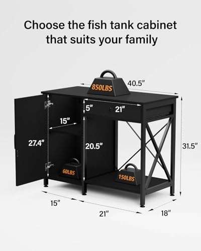 40-50 Gallon Fish Tank Stand: Sturdy Aquarium Stand with Storage for 40-50 Gallon Fish Tank - Metal Terrarium Table Cabinet with Power Outlet for Reptile Turtle (40-50 gallon) - size: 40-50 Gallon