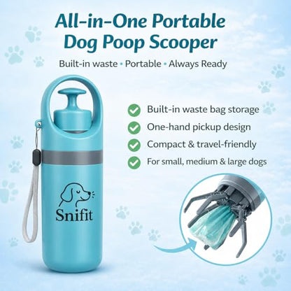 Dog Pooper Scooper for Small Medium Dogs - Portable Eco-Friendly Lightweight Poop Scooper for Dogs, Mini Waste Picker for Lawn, Grass, Gravel, and Easy to Carry (7.4 x 2.8in) Blue