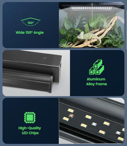12W T5 UVB LED Reptile Light – High Output UVA UVB Light for Bearded Dragon, T5 10.0 UVB Reptile Light Fixture (19.6") - size: 19.6"
