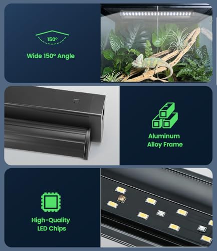 12W T5 UVB LED Reptile Light – High Output UVA UVB Light for Bearded Dragon, T5 10.0 UVB Reptile Light Fixture (19.6") - size: 19.6"