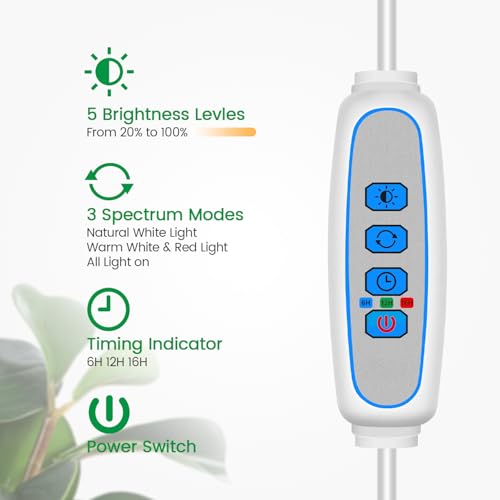 Halo Grow Light, Full Spectrum with Gooseneck, 3 Pack | 6000K Plant Light,3 Colors Modes,5 Dimmable Levels,6/12/16H Timer,65'' Height Adjustable,Soil Insert - size: White-3Pack