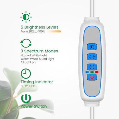 Halo Grow Light, Full Spectrum with Gooseneck, 3 Pack | 6000K Plant Light,3 Colors Modes,5 Dimmable Levels,6/12/16H Timer,65'' Height Adjustable,Soil Insert - size: White-3Pack