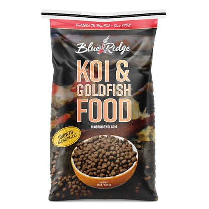 Blue Ridge Koi Fish Food 25lb - Koi Food 3/16” Large and Mini Blend Growth Formula, Goldfish Food, Premium Fish Food for Ponds, Ponds Fish Food, Floating Pond Pellets - size: 25 Pound (Pack of 1)