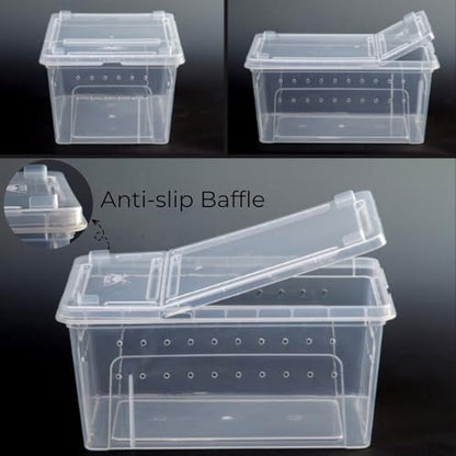 Tlence 2 Pack Critter Keeper, 12.6"x8.7"x6" Clear Plastic Enclosure Terrarium, Portable Transport Container with Feeding Bowl, Small Hatching Container with Ventilated Lid for Snake, Lizard, Gecko