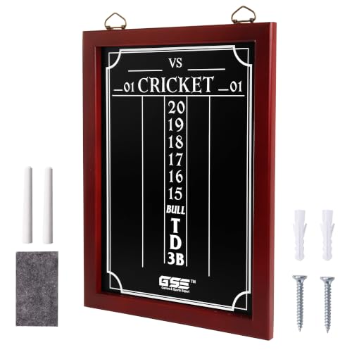GSE Chalk Dart Scoreboard for Dartboard Cricket & 01 Games | Solid Pine Wood, 6 Dart Storage Holes, Easy Writing & Erasing, Chalk, Wipe, Wall Mount Hardware Included, Standard/ Large - style: Large