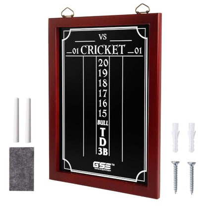 GSE Chalk Dart Scoreboard for Dartboard Cricket & 01 Games | Solid Pine Wood, 6 Dart Storage Holes, Easy Writing & Erasing, Chalk, Wipe, Wall Mount Hardware Included, Standard/ Large - style: Large