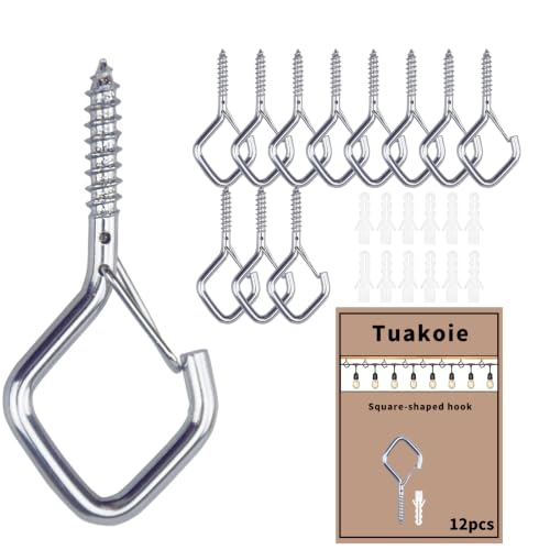 12 Pack Ceiling Hooks with Safety Buckle Heavy Duty 2.36IN Screw In Hooks for Hanging Plants Outdoor String Lights Bird Feeders Windproof Eye Hooks Screw Metal Hooks for Indoor Outdoor Use Silver - color: 2.36IN Silver, size: 12PCS