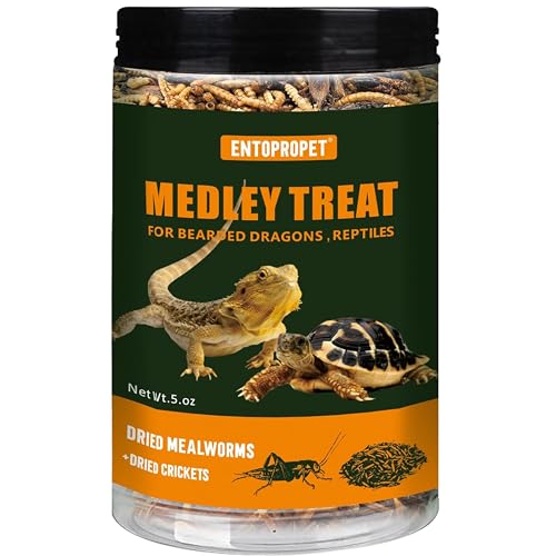 Dried Mealworms & Crickets Medley Treat for Bearded Dragons 5oz | High calcium,rich protein,for turtles,tropical fish,birds,freeze dried crickets,premium quality,additive free - size: 5 Ounce (Pack of 1)