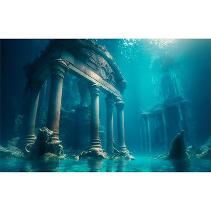 Under The Sea Aquarium Background Undersea Ancient Greek Temple Fish Tank Background Ocean Deep Blue Sea Sunray Terrarium Backgrounds Deep Blue Ocean Temple Reptile Tank Enclosure Backgrounds 24x12in - color: Foggy Blue, size: 24(W)x12(H)in