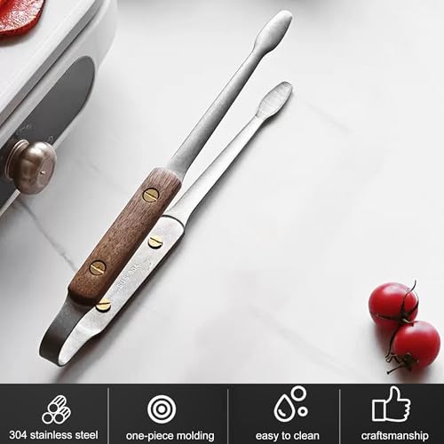 Longjet Kitchen Tongs Metal Tweezers for Cooking - Reptile Feeding Tongs for Gecko, Bearded Dragon, Snake - Long Forceps for Aquarium Plant (Silvery Walnut-9.5"/1Pcs)