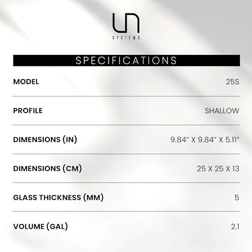 Ultum Nature Systems Ultra Clear Rimless Aquarium - Low Iron Glass Fish Tank with 45° Mitered Edges, 5mm-12mm Thick, Leveling Mat Included (25S, Shallow, 2 Gallon) - size: [25S] - 2.1 Gal - 9.84 x 9.84 x 5.11 in