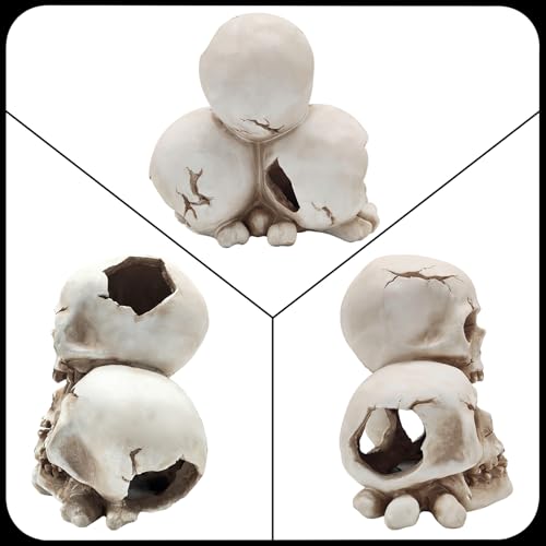 Resin Skull Aquarium Ornament, Hide Cave for Fish & Reptile Tank | Hide house for betta fish and reptiles to play, spacious resting cave, Halloween decor for aquarium and reptile tank
