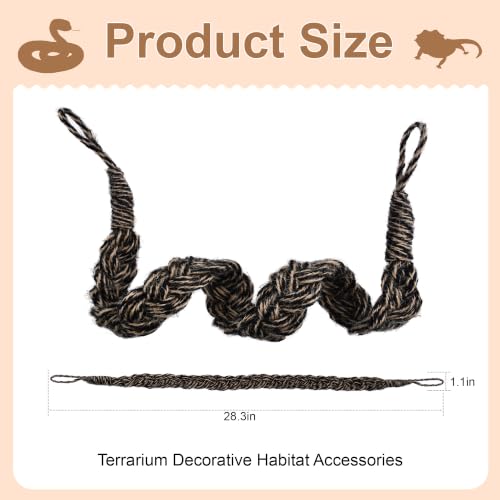 Snake Climbing Rope & Reptile Vines 27.5" Braided Hemp Toys for Terrarium Enrichment, Ball Python, Corn Snake, Crested Gecko & Hermit Crab Tank Accessories (Blak) - color: Black