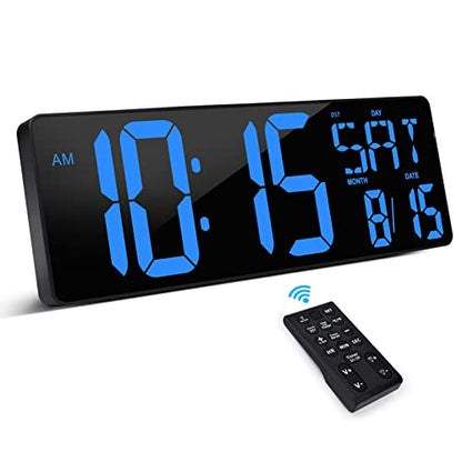 XREXS 17.2 Inch Large Digital Wall Clock with Remote Control | LED Large Display Count Up & Down Timer, Adjustable Brightness Plug-in Alarm Clock with Temperature for Home, Gym, Office - color: Blue