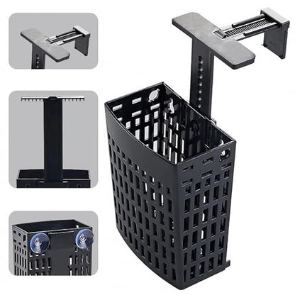 2PCS Adjustable Aquarium Plant Holder, Aquarium Planter Cup Adjustable Thickness To 2.36" Height to 3.9", Fish Tank Plant Holders with Hooks and Suction Cup for Fish Tank Accessories Black - color: Black