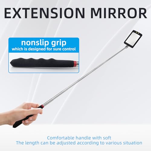 2Pcs Telescoping Lighted Inspection Mirror, Extendable Inspection Mirror | 360° Rotation, Retractable Handle, Bright LED Lights, for Inspection Viewing Mechanic Checking