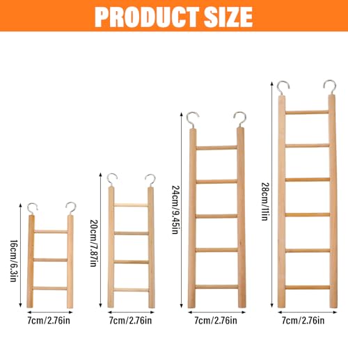 4 Pcs Wooden Bird Ladder, Bird Ladder for Cage, Birds Toys for Parakeets Parrots Lovebirds Cockatoo Birdie Basics Climbing Supplies(3&4&5&6 Step)