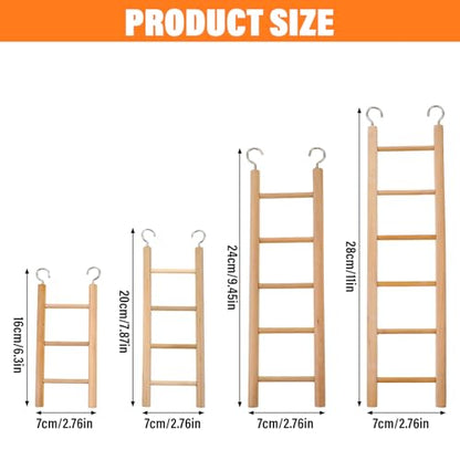 4 Pcs Wooden Bird Ladder, Bird Ladder for Cage, Birds Toys for Parakeets Parrots Lovebirds Cockatoo Birdie Basics Climbing Supplies(3&4&5&6 Step)