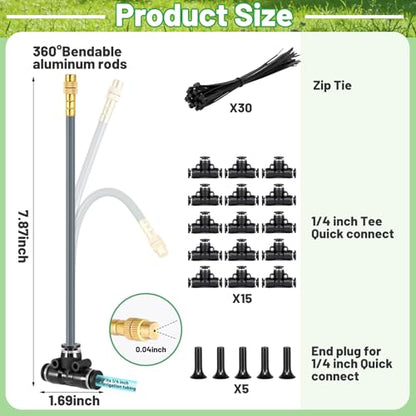360° Adjustable 1/4" Drip Irrigation System Kits(No 1/4" Tubing) | Bendable Watering Misting Irrigation System, Garden Watering Atomizing System with 15 Nozzles for Garden Irrigation System - size: 1/4" Misting System
