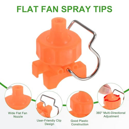 M METERXITY 3-Pack Flat Fan Spray Tips, 2mm Pore Plastic Spray Nozzle with Clip Adjustable Atomization Nozzle for 3/4" Hose, 0.24 Cubic Meters Per Hour [Orange, 65 Degree] - size: 2mm x 3/4"