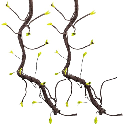 2PCS 55.1inch Bendable Thick Artificial Tree Branches Long Flexible Branch with Leaves Fake Thick Trunk Vine Stems for Wall Hanging Reptile Climbing Indoor Outdoor Arch Home Garden Decor