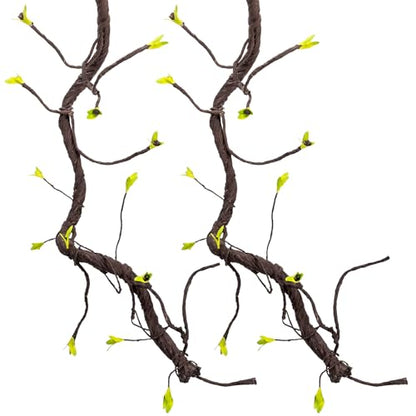 2PCS 55.1inch Bendable Thick Artificial Tree Branches Long Flexible Branch with Leaves Fake Thick Trunk Vine Stems for Wall Hanging Reptile Climbing Indoor Outdoor Arch Home Garden Decor