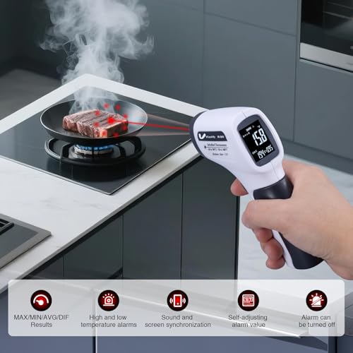 Temperature Gun for Meat,Automotive Infrared Thermometer Gun with Ring Laser DS12:1,Digital Thermal Gun with Adjustable Emissivity&High/Low Alarm,-58~1400℉IR Temp Gun for Engine,Brakes&HVAC - color: Gray