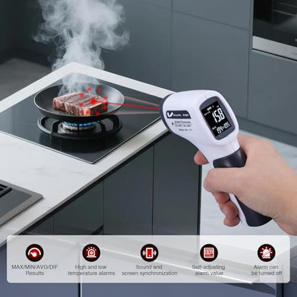 Temperature Gun for Meat,Automotive Infrared Thermometer Gun with Ring Laser DS12:1,Digital Thermal Gun with Adjustable Emissivity&High/Low Alarm,-58~1400℉IR Temp Gun for Engine,Brakes&HVAC - color: Gray