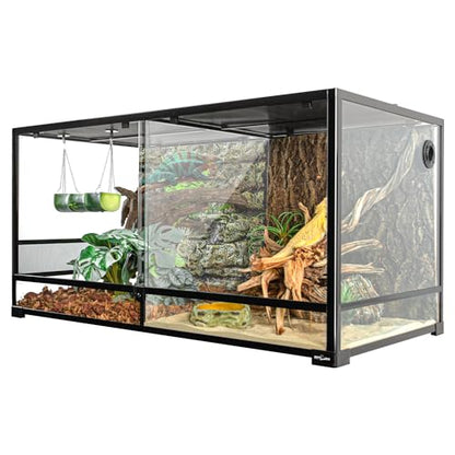 REPTIZOO 120 Gallon Large Reptile Terrarium Tank, 48" x 24" x 24" Front Opening Terrarium Glass Reptile Tank with Screen Ventilation, Supporting Used as 2 Separate Habitats Easy Assembly