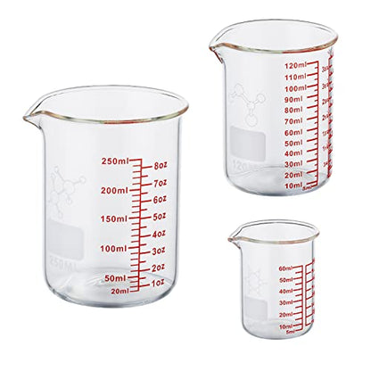 Ackers Mini Glass Measuring Beaker Set, Borosilicate, 2oz 4oz 8oz Measuring Cups - size: 60ml/120ml/250ml (2oz/4oz/8oz)