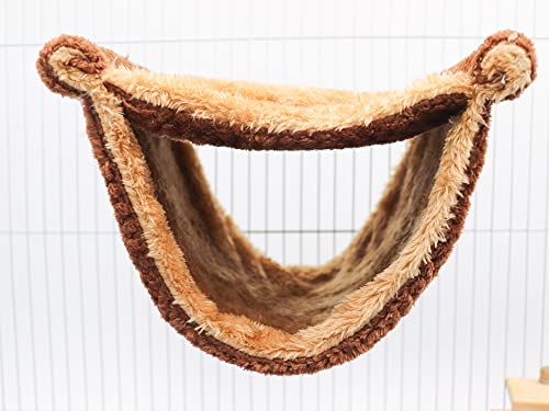 Fleece Winter Warm Rat Hammock, Double Layer Hanging Birds Nest Bed Tent with Warm Fleece, Bird Cage Stand Perch, Sleep Bed Cage Accessories for Rat, Guinea Pig, Chinchilla (Brown) - color: Brown