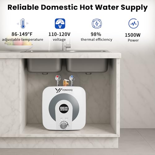 4 Gallon Electric Water Heater, 1500W 110V Mini Tank Under Sink Instant Hot Water Heater with Pressure Relief Valve, Digital Display for Kitchen, RV, Laundry, Food Truck