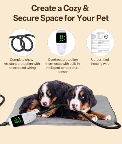 Pet Heating Pad for Dogs with 12 Adjustable Temperature, Waterproof & Chew Resistant Dog Heating Pad with Timer, Heated Dog Bed with Fleecy Cover (L: 32” x 20”) - size: L: 32” x 20”