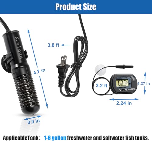 Mini Submersible Aquarium Heater 25W Small Betta Fish Tank Heater with Digital Thermometer (Preset Temperature 78℉)