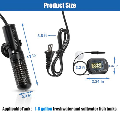 Mini Submersible Aquarium Heater 25W Small Betta Fish Tank Heater with Digital Thermometer (Preset Temperature 78℉)