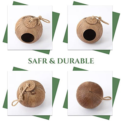 Skylety 3 Pcs Coconut Bird Nest Hut Hanging Bird House Coconut Hide with 6.9 Feet Fake Vines Coconut Fiber Shell Small Bird Cage Accessories for Parrot Parakeet Canary Reptile Crested Gecko Hamster