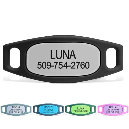 GoTags Silent Dog Tag, Personalized Engraved Silicone and Cat Pet ID Tags | Soundless Quiet Slide On Nameplate for Collars with Name and Number, No More Jingling Tags (Gray, Small) - color: Original Gray, size: Small (Pack of 1)