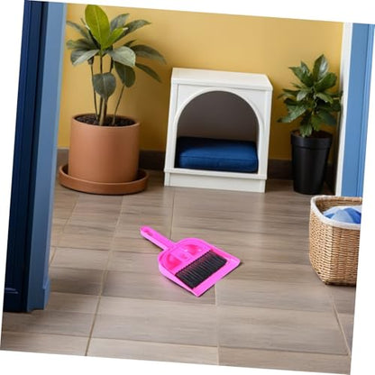 Uonlytech Mini Dustpan and Brush Set 10pcs for Small Pet Cage Cleaning, Compact Handheld Broom and Dustpan Kit for Hamster, Chinchilla, Hedgehog, Reptile Habitats, Bright Pink and Blue